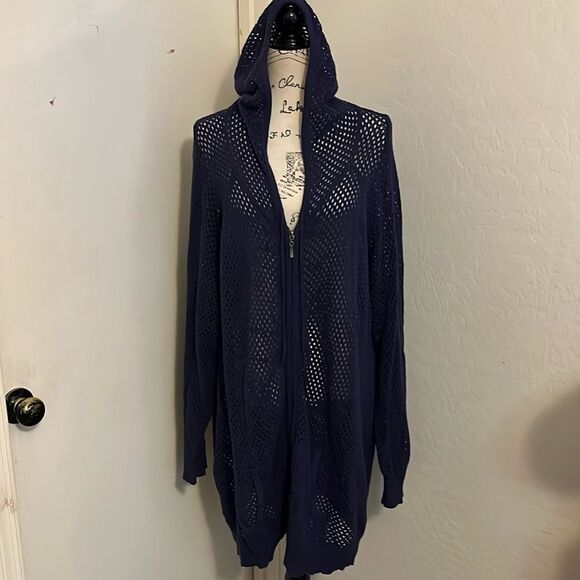 Torrid Blue Mesh Sheer Zipper Closure Hoodie Casual Contemporary Sweatshirt - Picture 1 of 11